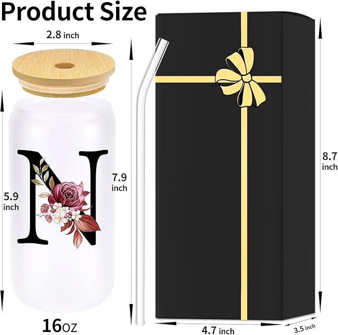 Monogrammed Glass Drinking Cup With Lid Straw Women Wife Anniversary Her 1 2 3 5 6 7 8 10 14 20 25 40 50 Year Cotton Copper Ivory Bronze Leather Iron Paper First 5th 6th 10th 25th 40th 50th 60 Gifts,N