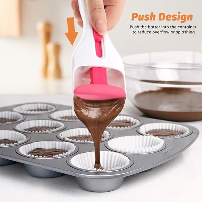 4 Cup Pancake Batter Dispenser with Cupcake Scoop Batters Dispenser,Pancake Waffl Mix Dispenser with Squeeze Handle & Measuring Marks,for Cupcake,Muffins, Crepes & Cupcakes(black)