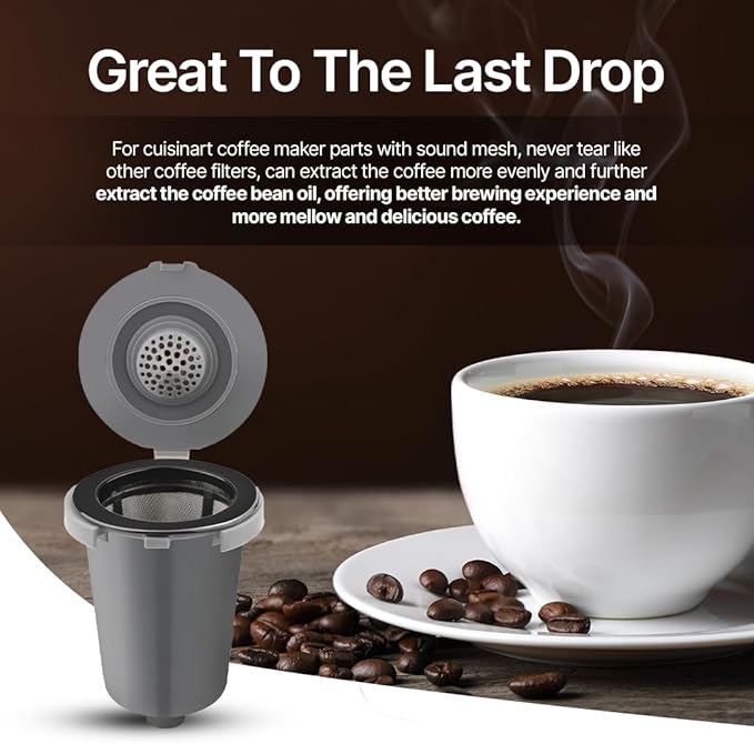 Reusable Filter Cups for Cuisinart Coffee Makers - Premium Refillable Coffee Cups Compatible with Cuisinart Single Serve Coffee Machines (2 Pack with 2 Mesh Filters)