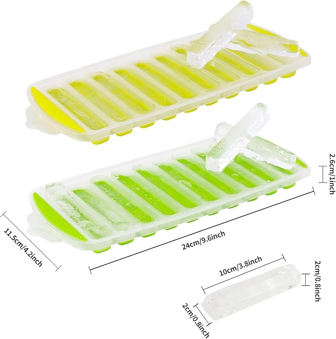 Long Ice Stick Tray Silicone with Lid,Water Bottle Ice Cube Tray with Easy Push and Pop Out Material, Ideal for Sports and Water Bottles (Green + Yellow)