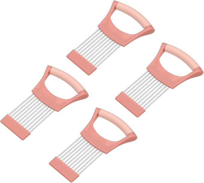 uxcell 4 Pcs Onion Slicer Holder, Stainless Steel Vegetable Cutting Holder Food Cutter Tool for Slicing Storing Onions Tomatoes Potatoes Avocados Apples, Pink