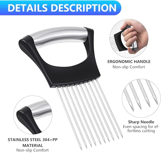 Stainless Steel Onion Holder for Slicing, Onion Slicer and Cutter, Kitchen Utensil for Onions, Tomatoes, Avocados, Eggs, Meat and Vegetables (4Pcs)