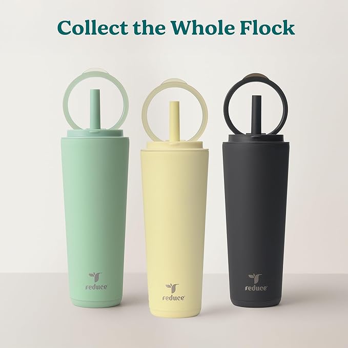 REDUCE Halo 24 oz Stainless Steel Vacuum Insulated Tumbler - Spill Proof Travel Mug with Flip Handle Lid - Keeps Drinks Cold for 32 Hrs - Dishwasher Safe - Cupholder Friendly - Lilac Bud