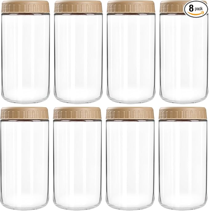 SHOWIN Overnight Oats Containers with Lids, 24oz Glass Jars with Lids 8 pcs, Taffy, Wide Mouth Mason jars for Salad, Yogurt, Snacks, Meal Prep