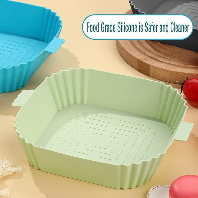 Air Fryer Silicone Liners,LYHOLKEER 4Pcs 7.6inch Reusable Square Silicone Air Fryer Liners for 3-6 QT,Food Safe Air Fryers Oven Accessories,Replacement Of Flammable Parchment Liner Paper