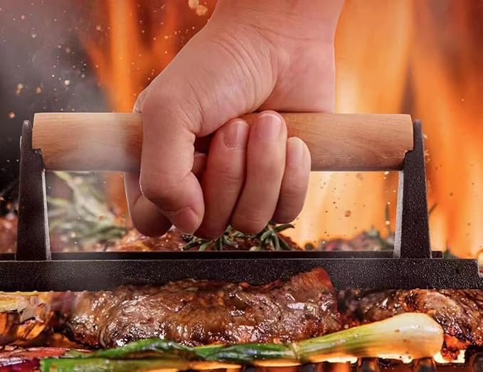 5.7inch Heavy Duty cast Iron Smash Burger Press Grill Press Burger Smasher Indoor Outdoor Griddle Accessories and 11inch Visual Melting Dome Cover