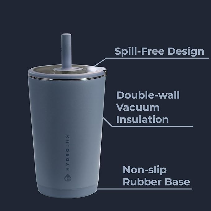 HydroJug Everyday Tumbler 14 oz – Ceramic-Lined Insulated Tumbler with Straw and Soft-Touch Lid, Cup Holder Friendly, Double-Wall Vacuum Insulation, Reusable Travel Cup – Cascade