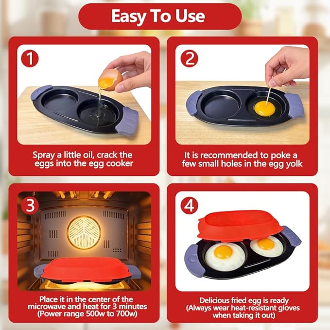 Quick-Heat Microwave Egg Cooker,Multi-Use Egg Poacher/Fryer for Breakfast Sandwiches, Double Egg Cooker with Silicone Spatula,Dishwasher-Safe,Save Time, Heat Resistant Handle for Kitchen, Travel