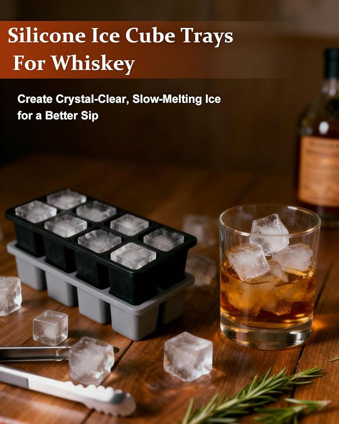 Large Silicone Ice Cube Trays with Lids, ZDPMK 3 Pack Large Ice Cube Molds for Whiskey, Easy-Release 2 Inch Square Big Ice Cube Molds for Freezer, Cocktails, Iced Coffee, Baby Food, Dishwasher-Safe