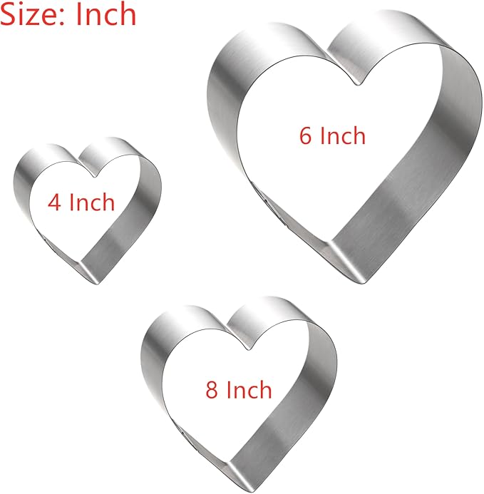Large Heart Cookie Cutter Set-4/6/8 Inch Heart Cake Mold Ring Pancake Mold Valentine Day Gift Stainless Steel