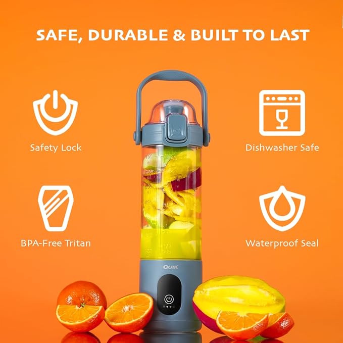 Portable Blender - Cordless 24oz. Personal Blender for Shakes and Smoothies, Licuadora, BPA Free - Ice Crush, Dishwasher safe parts, Waterproof, Triple Batteries, Juicer Cup, Black