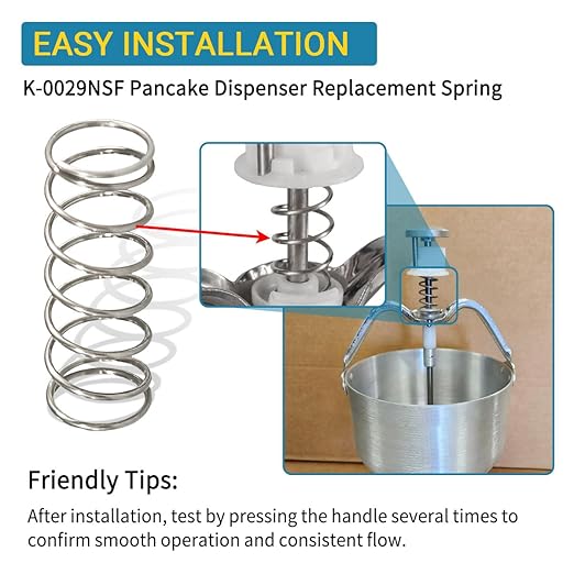 K-0029NSF Pancake Dispenser Replacement Spring, Stainless Steel Fit for B-elshaw Type K Dispensers