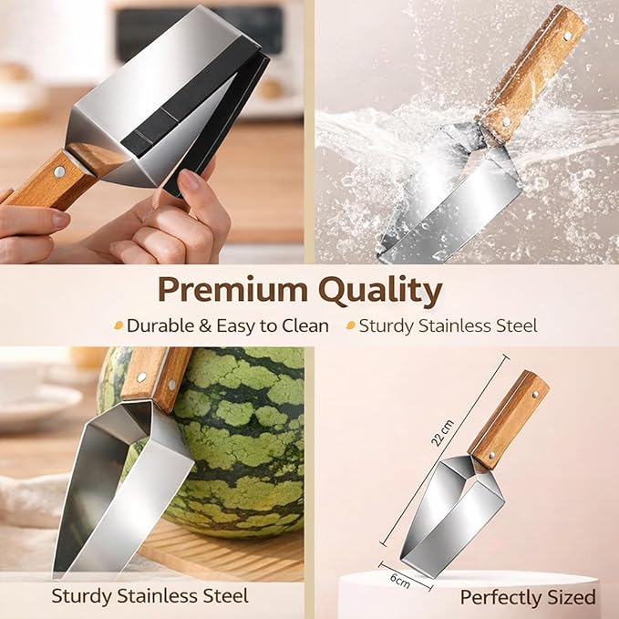 2026 Stainless Steel Watermelon Slicer, Triangle Watermelon Cutter, Stainless Steel with Wooden Handle for A Wide Variety Watermelon, Cantaloupe, Honeydew,and More (2PCS)