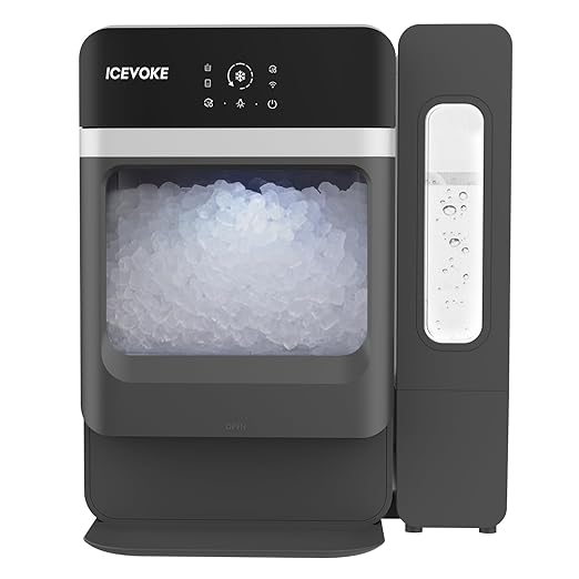 Nugget Ice Maker Countertop with Water Tank, Ready in 10 Mins, 34lbs Per Day, Auto-Cleaning, Chewable Ice Maker with Basket and Scoop, for Home/Party/RV/Camping (Black)