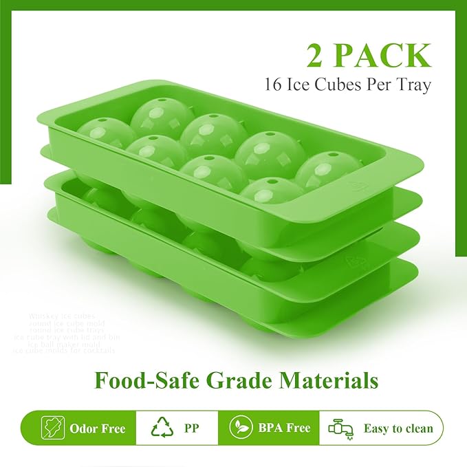 AIBIRUIWhiskey Ice Cubes Mold,2 x 8 PCS x 1.8 inch Whiskey Ice Cubes,Circle Ice Cube Tray with Lid and Bin,Sphere Ice Ball Maker Mold,Round Ice Cube Mold for Cocktails
