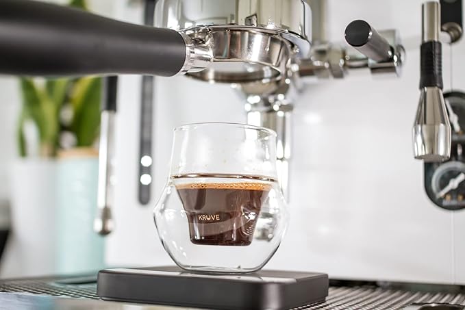 KRUVE Propel Espresso Cups, Handmade Double-Walled Glass Coffee Mugs, Clear 2.5 oz, Scientific Design for Better Tasting Coffee (Set of Two) - Unique Glass Coffee Cups with Headspace & Internal Fins