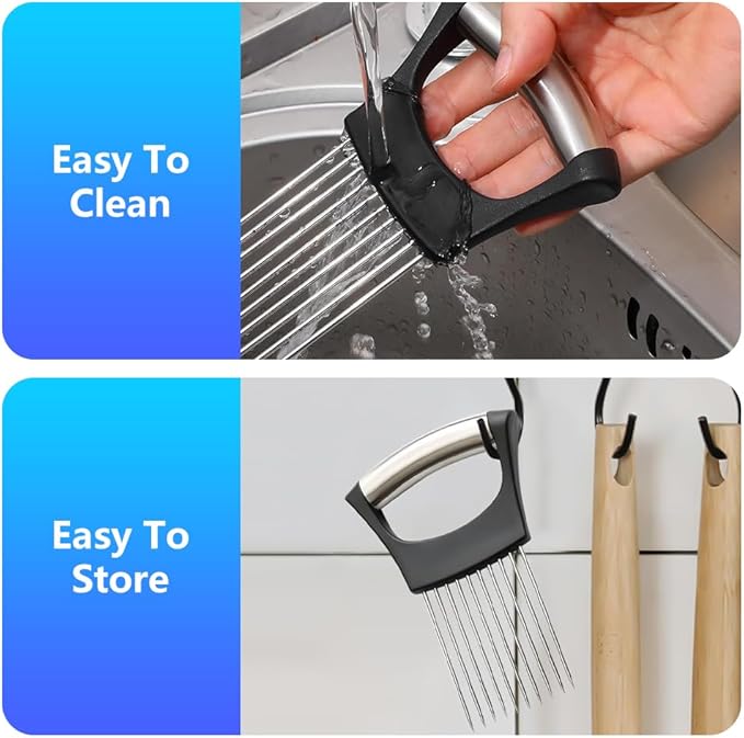 Stainless Steel Onion Holder for Slicing, Onion Slicer and Cutter, Kitchen Utensil for Onions, Tomatoes, Avocados, Eggs, Meat and Vegetables (4Pcs)