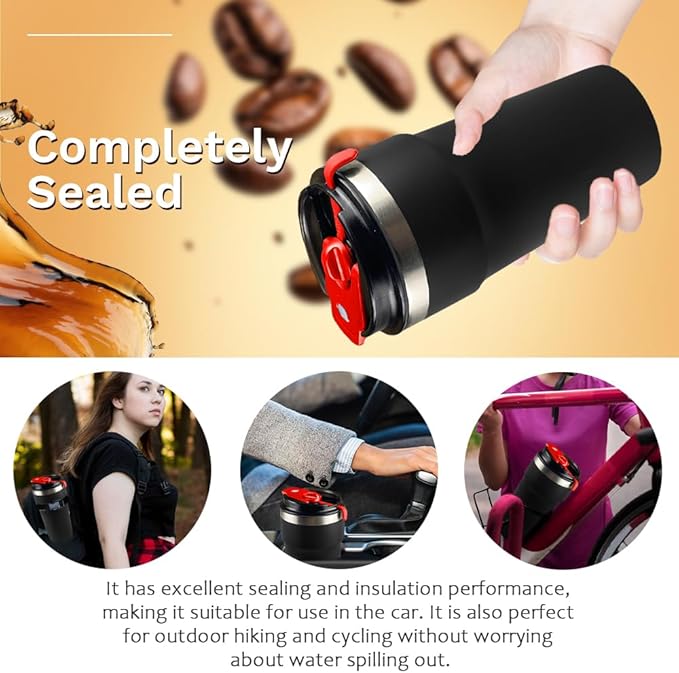 SPLMIFA Travel Coffee Mugs Leak-Proof, Reusable Coffee Cups with Lids, Stainless Steel Vacuum Insulated Coffee Tumblers, Thermal Insulation Cups for Men and Women Hot & Cold Drinks(4th-Black, 16OZ)