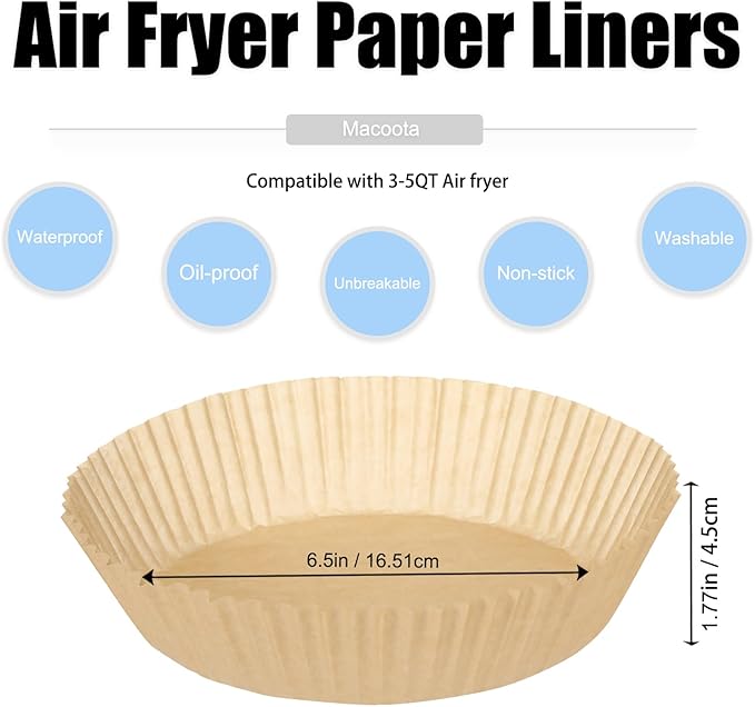 Air Fryer Liners Disposable 6.5 IN,200PCS Round Non-Stick Parchment Paper Parchment Paper for 3-5QT Air Fryer Roasting Microwave Basket