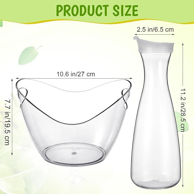 Funnymoom 6 Pcs Acrylic Ice Bucket for Parties 4l Oval Beverage Tub 47 oz Plastic Water Carafes with Lids Plastic Pitcher for Champagne Beer Wine Cocktail Iced Tea Pool Party