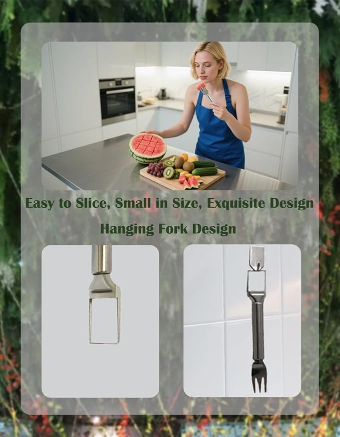 2-in-1 Stainless Steel Watermelon Fork Slicer, Portable Fruit Cutter Knife for Quick Melon Cubes, Kitchen Gadget for Summer Party, Picnic & Camping, Silver (1 Pack)