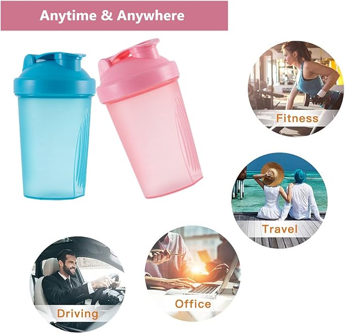 Shaker Bottle Protein Shakes and 16-Ounce/400ML Shaker-Bottle with Whisk Balls,Non-BPA plastic(Blue+Pink(2PCS))