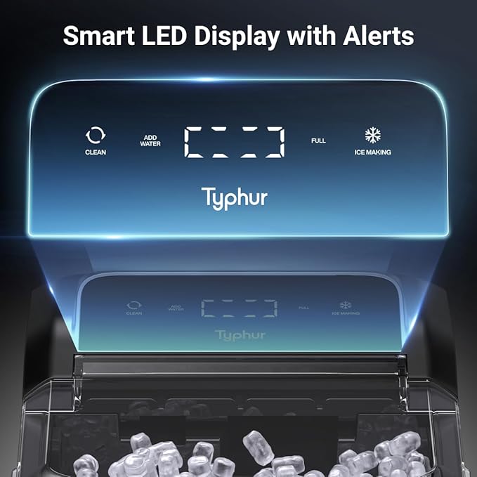 Typhur Fast Nugget Ice Maker, Chewable Pebble Ice Machine Countertop with Self-Cleaning Pump & 8-Pack Cleaners, 35lbs/24H Crushed Ice for Kitchen, Bar, RV, Outdoor (Black Stainless Steel)