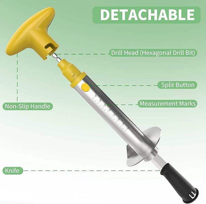 Newness Pineapple Corer with Knife, [Upgraded, Electric & Manual] Stainless Steel Fruit Pineapple Cutter with Electric Drill Accessory, Pineapple Slicer Remover Kitchen Tool with Measure Mark, Yellow