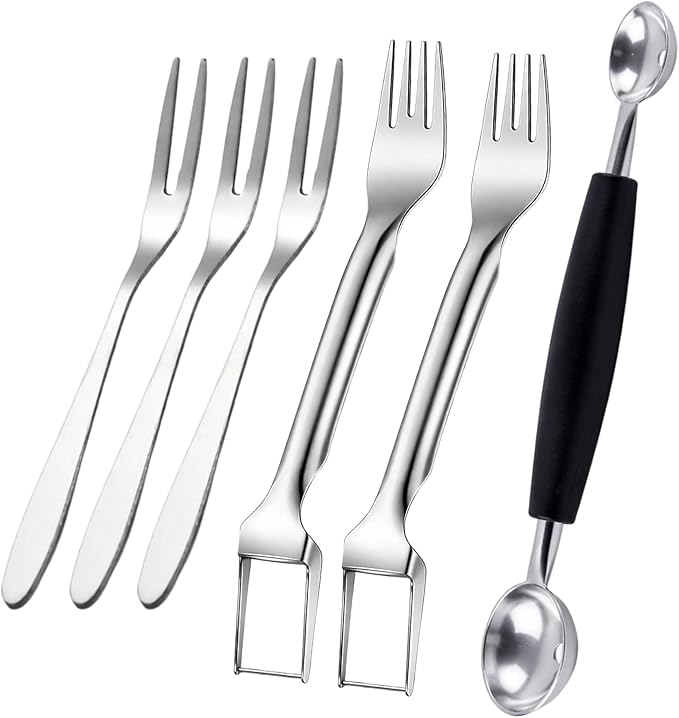 Watermelon Slicer Cutter, 6-Piece Fruit Serving Utensils for Kitchen, Watermelon Slicer with Melon Baller Scoop and Fruit Forks, Easy to Use and Clean