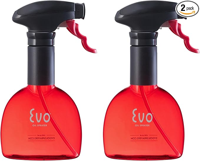Evo Oil Sprayer Minis, Non-Aerosol for Olive, Cooking Oils, and Vinegars, Red, 8-Ounce Capacity, Set of 2