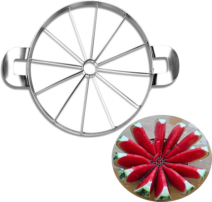 Heavy Duty Watermelon Slicer Full Body Stainless Steel Fruit Cutter Kitchen Utensils Gadget diameter 9.8 in ，Can Cut A Watermelon Into 12 Slices