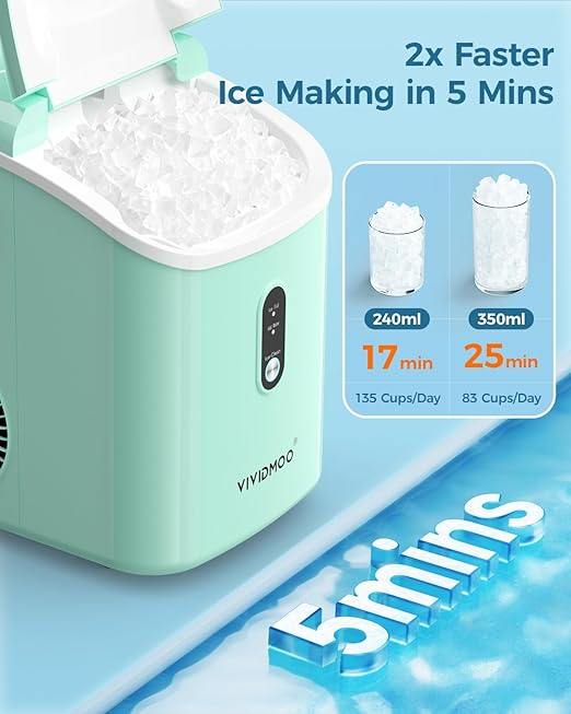 Ice Makers Countertop Nugget Ice Cubes, Portable Ice Maker, Self Cleaning Pebble Ice Machine, 33lbs/24h, Lower Noise, Small Sonic Ice Maker for Home, Kitchen, Office, Counter Top Pellet Ice Generator