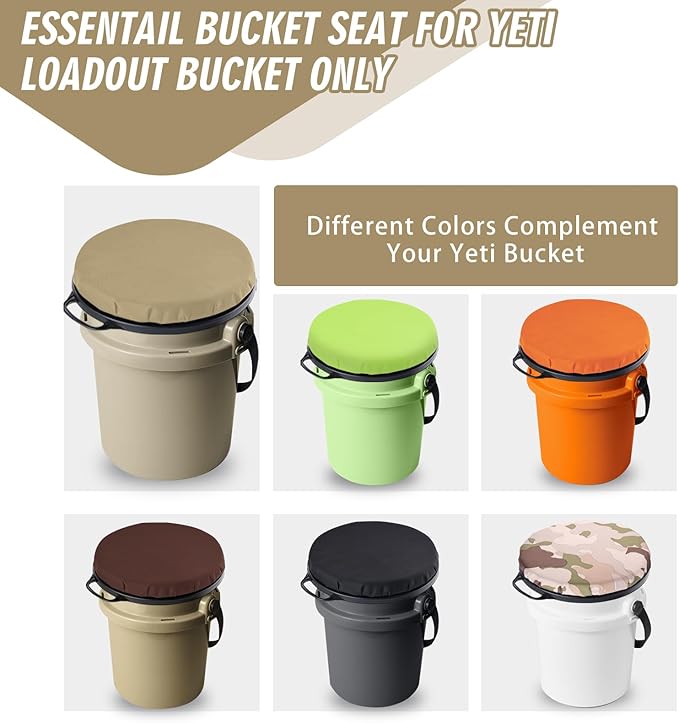 5 Gallon Bucket Seat for Yeti Only, 360 Degree Swivel Load Out Bucket Seat, 5 Gal Foam Cushion Bucket Seats Lid with Padded Top for Hunting Fishing Camping Outdoor