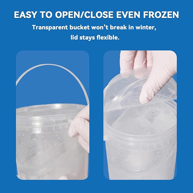 4 Pack 3 Quart Clear Plastic Buckets with Airtight Pressure Lids - Food Grade Storage Containers with Tear Strip & Blue Measurement Markings for Food, Soup, Freezer