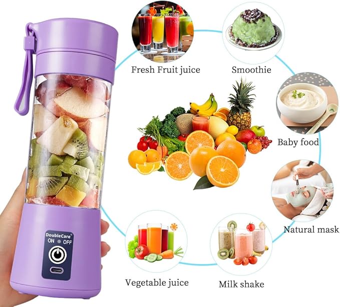 Portable Blender Cup,Electric USB Juicer Blender,Portable Juicer For Shakes and Smoothies, juice,380ml, Six Blades Great for Mixing,light purple