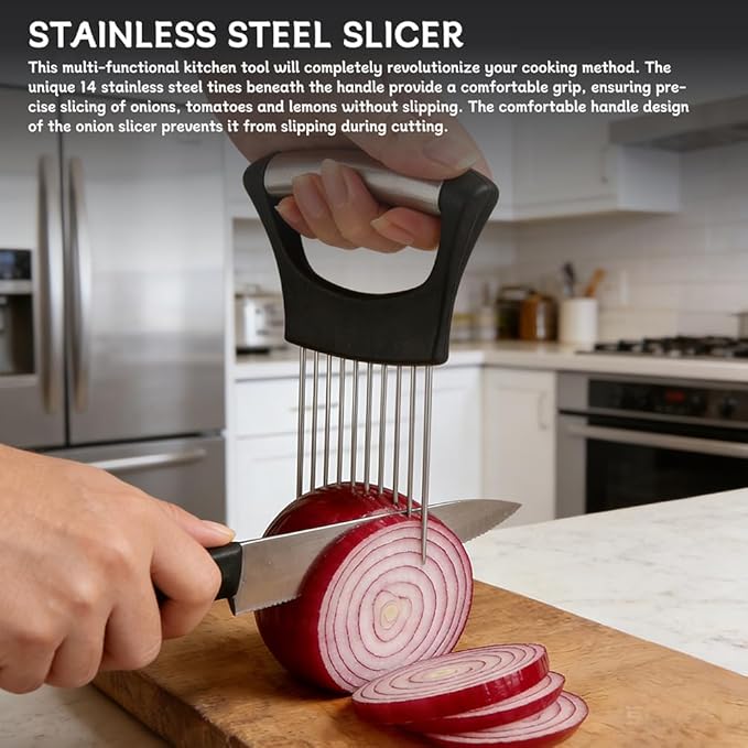 Onion Holder & Slicer Set, Kitchen Scallion Onion Cutter, Kitchen Herb Cutter, Scallion Shredding Tool, Chopper for Slicing of Tomatoes, Avocados, Eggs and Other Vegetables