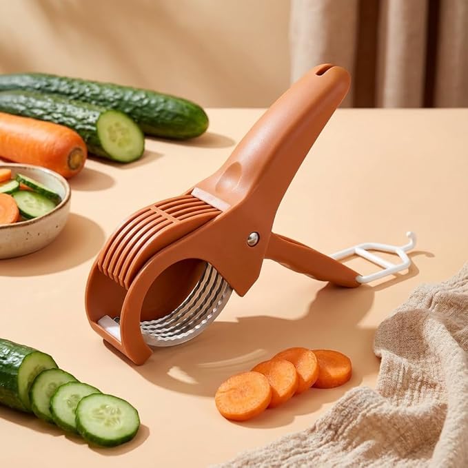 2 Pcs Multifunctional Fruit and Vegetable Slicer, 2026 Upgraded Food Manual Slicer, Ideal for Banana, Sausages, Cucumbers, Strawberries, With 2 Portable Hooks, Essential Stuff for Kitchen or Camping