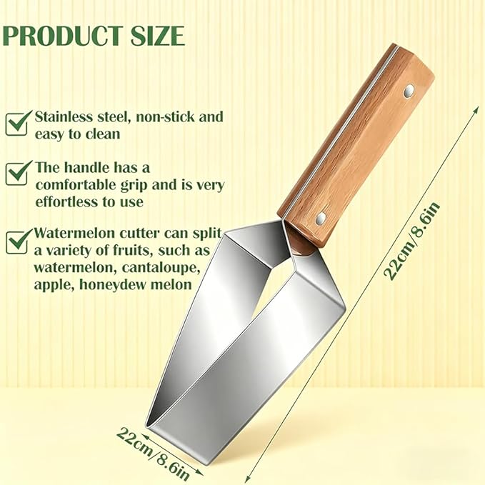 2026 Upgraded Triangle Watermelon Cutter, Thickened Stainless Steel Quick Watermelon Slicer Cutter Tool, with Ergonomic Wooden Handle Design for a Variety of Fruits (1PC)