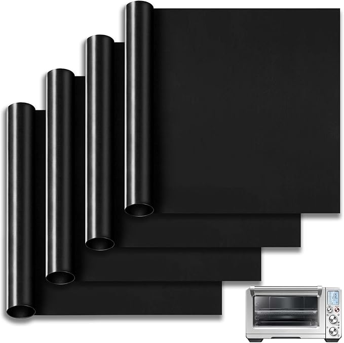 4 Pack Oven Liners Mat for Bottom of Oven, For Breville BOV900BSS BOV950BSS Smart Oven Air Fryer Pro, 16"x12" Non-Stick Heat Resistant Reusable Sheet Crumb Catcher for Baking Roasting & Grilling