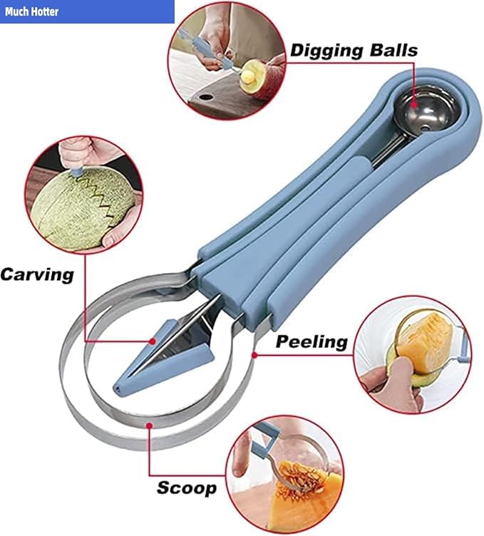 4 In 1 Stainless Steel Fruit Carving Tools Set, Melon Baller Scoop Set,watermelon scooper fruit scooper and baller, fruit carving tools,Perfect Tools for Making Fruit Shapes (Blue)