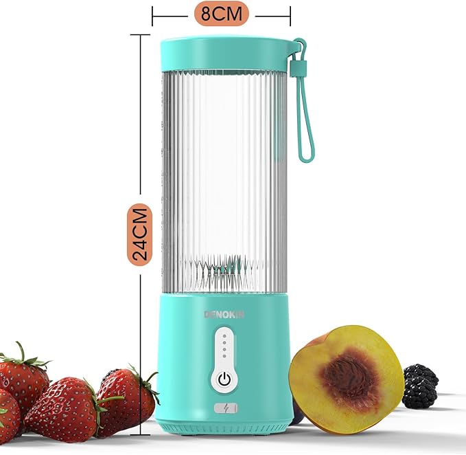 DENOKIN Portable Blender 16oz Vessel, Cordless Personal Size Small Blender for Shakes and Smoothies with 6 Blade for Kitchen, Home, Travel
