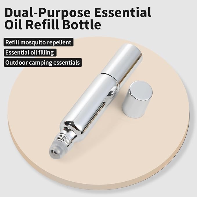 2-in-1 Refillable Perfume Bottle 10ml (4 Pack), Dual-Head Spray & Roller Design, Leakproof Travel Glass Atomizer for Perfume, Cologne and Essential Oils