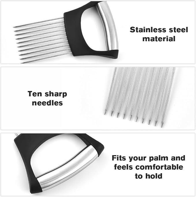 Stainless Steel Onion Slice Holder, 2025 Upgraded Vegetable Slicer Cutter, Multifunctional Lemon Tomato Potato Meat Chopper Slicing Assistant Kitchen Tool (2)