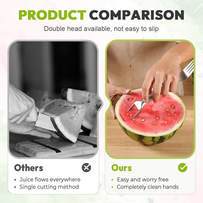 2-In-1 Stainless Steel Fruit Cutter,2025 Upgrade Watermelon Cutter Slicer Tool,Watermelon Cutter and Fork Slicer for Mom Dad Teacher,Melon Fruit Knife (3PC)