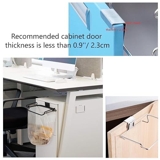 Metal Trash Bag Holder for Kitchen,Office,Dorm Room,Hanging Trash Can, Under Cabinet Hanger Rack,Space Saving Garbage Hook,Bag Holder for Plastic Bags (Black, 9.3 * 5.9'')