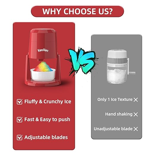 Professional Shaved Ice Machine: RX03 Electric Snow Cone Maker & ICEE Machine for Home, 60W Power, 120V Universal Voltage, Create Fluffy Ice Snow Cones, Slushies and Frozen Treats-Red (Red)