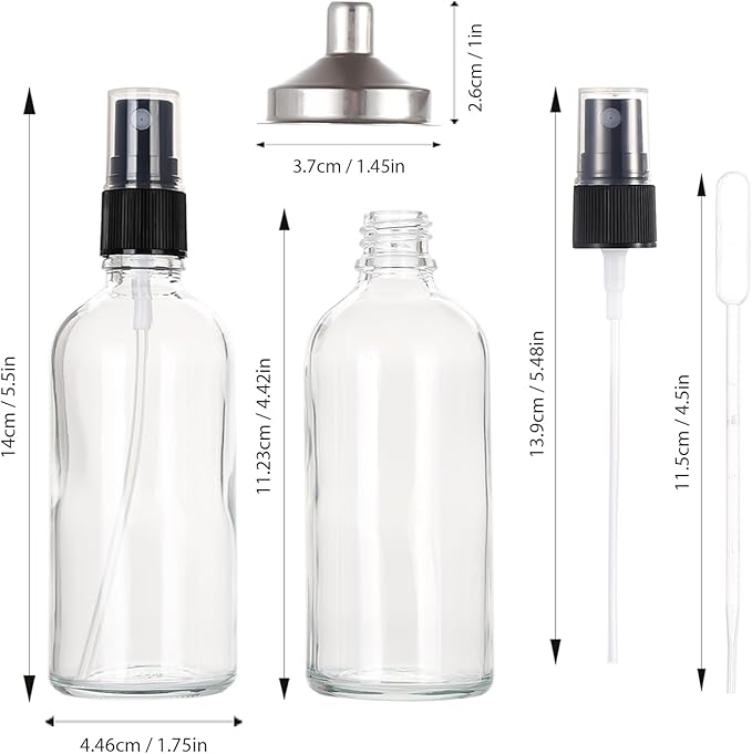 3.4 oz Glass Spray Bottles,Empty Fine Mist Refillable Travel Spray Bottle for Cleaning,Perfume,Aromatherapy,Cosmetic Sprays,Hair,Essential Oils with Fine Mist Dispenser（3 Pack）