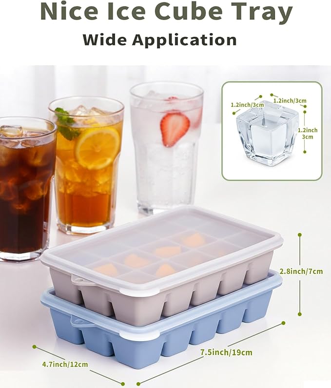 Upgraded Silicone Ice Cube Tray 3Pack with Spill-Proof Lid, Easy Release Stackable 15 * 3 Ice Cube Mold Trays for Freezer, 1.2‘’ Ice Cubes for Whiskey, Cocktails, Coffee - BPA Free & Dishwasher Safe