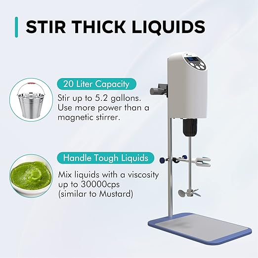LAB FISH Laboratory Electric Overhead Stirrer Lab Digital Mixer | Stirring Rod and Stainless Steel Stand | Adjustable Speed 100-2000RPM,Powerful Heavy Duty 20L,30000 mPas