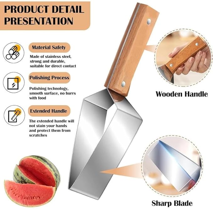 1 PCS Triangle Watermelon Cutter, Stainless Steel with Wooden Handle - Melon Slicer, Fruit Cutter for Kitchen Gadgets.